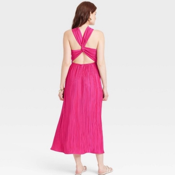 NWT Women's Halter Midi Dress - A New Day Hot Pink - Picture 2 of 8